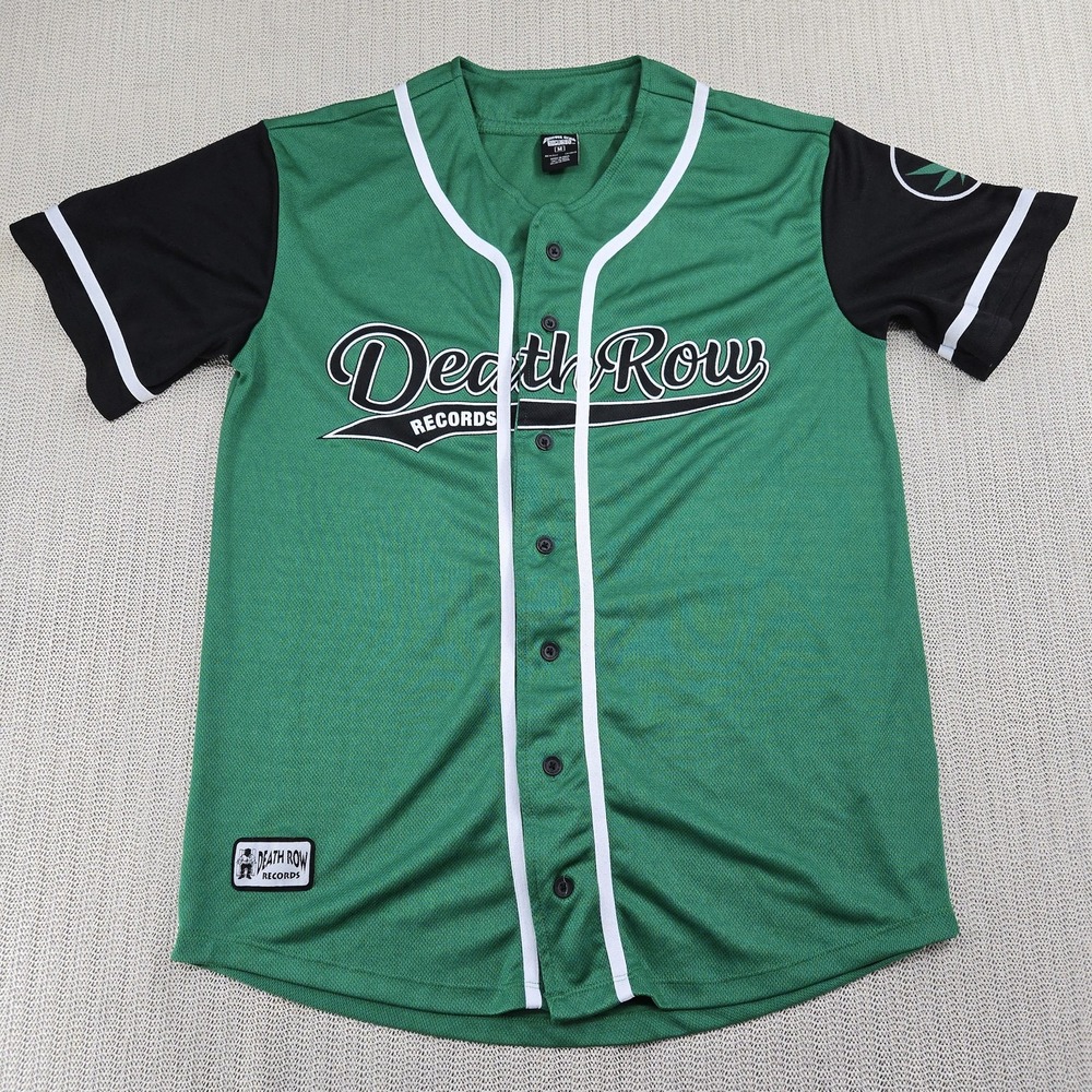 Death Row Records Baseball Jersey Shirt Mens Medium Green Black 91 Hip Hop Rap